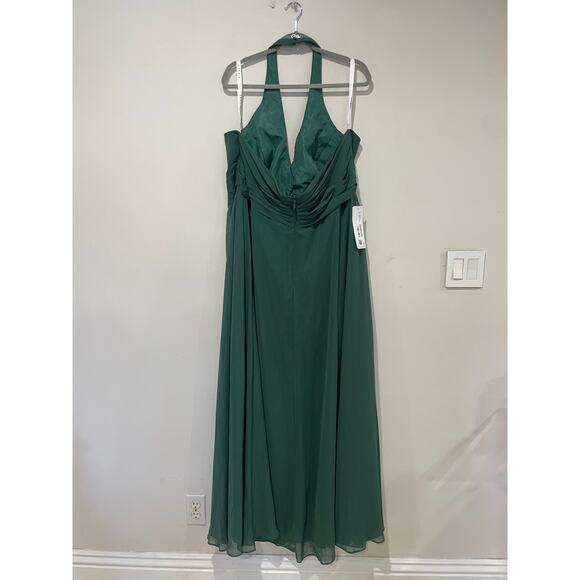 NWT Azazie Tessie A-Line V-Neck Pleated Chiffon Dress Dark Green Womens Size A22 - Picture 4 of 7